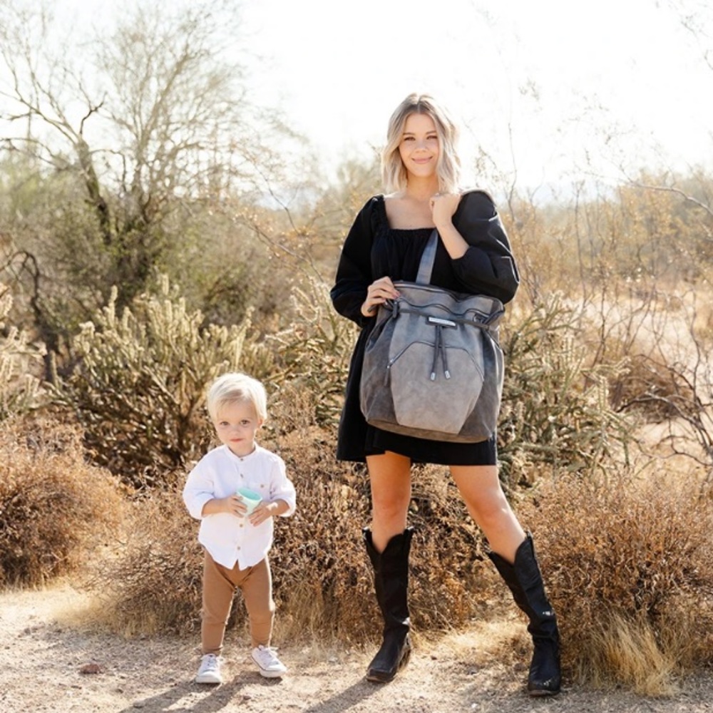 Petunia Pickle Bottom Cinch Backpack Diaper Bag in Pewter Leatherette
